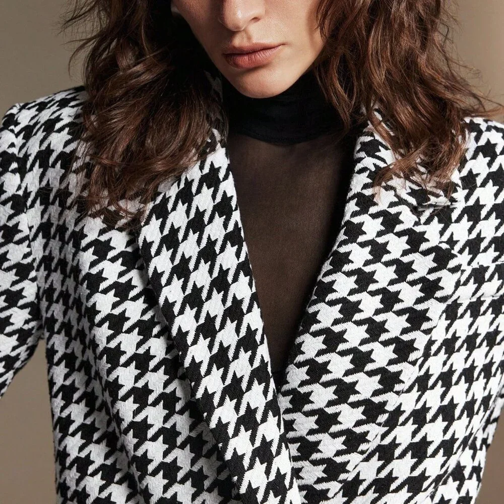Black And White Elegant Women's Blazer Jacket